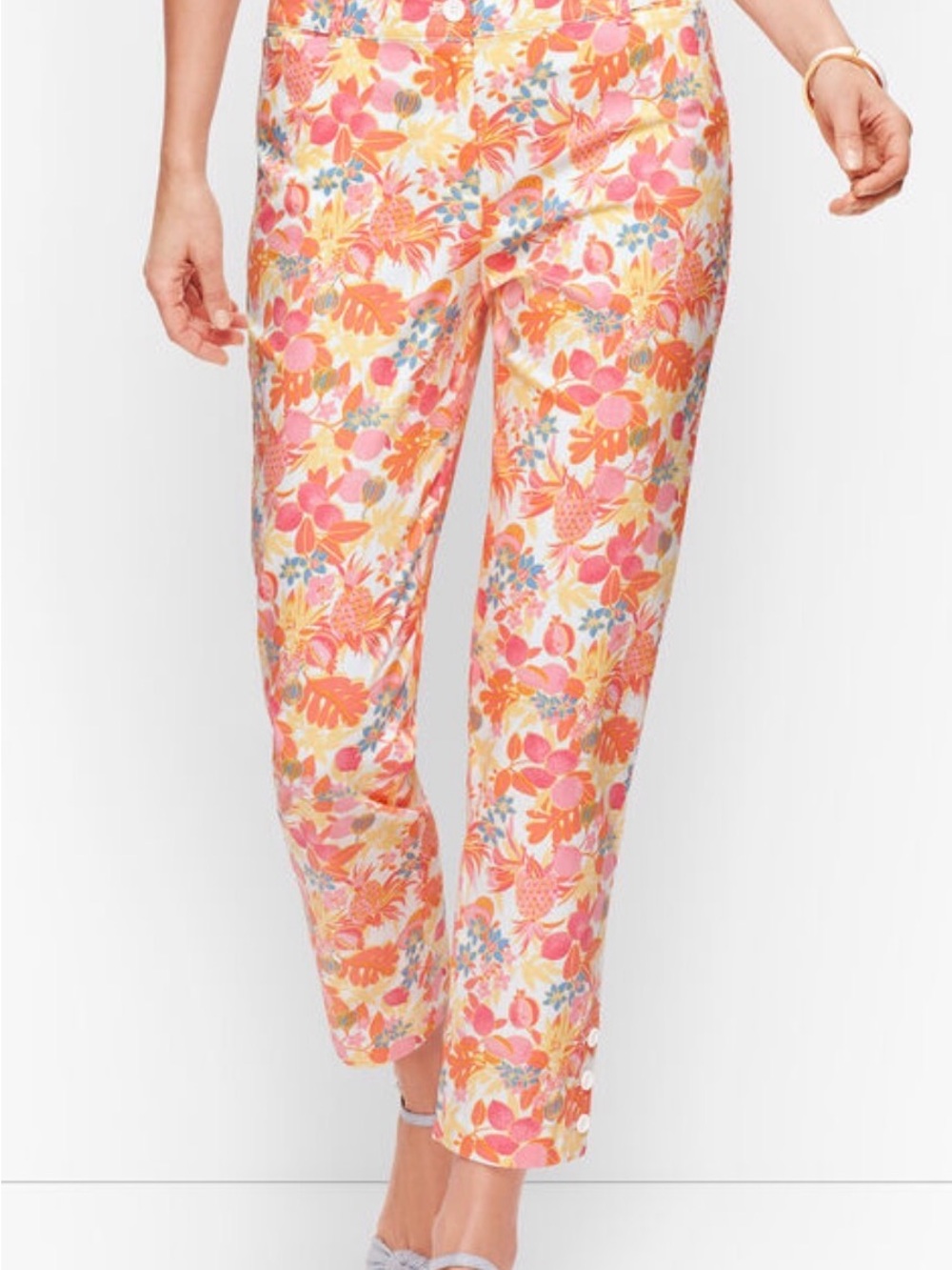 Talbots Fruit & Floral Cropped Pants Slim Leg Sits at Waist Stretch Vibrant New